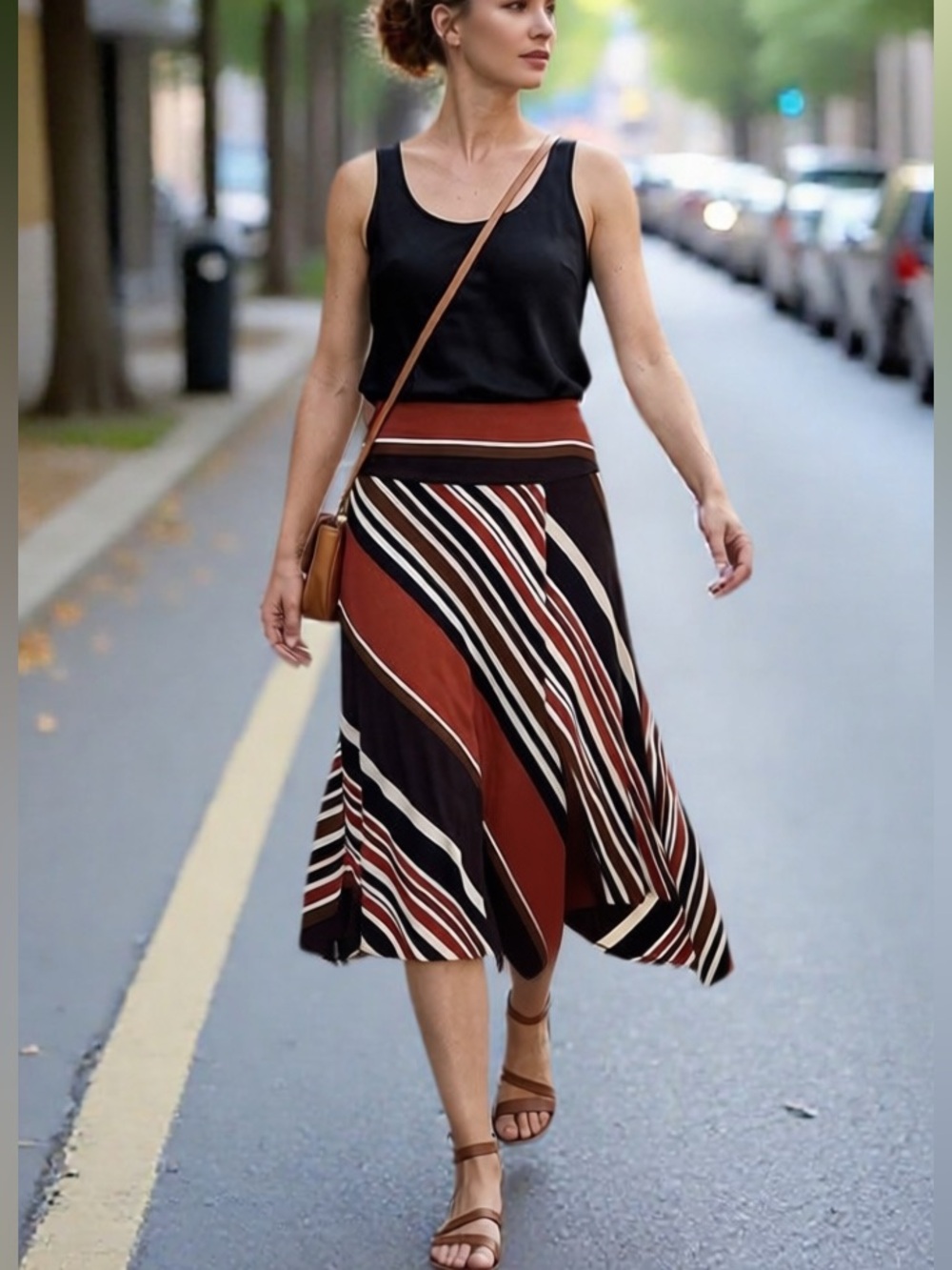 Etcetera Bias striped Asymmetric Hem skirt NWT